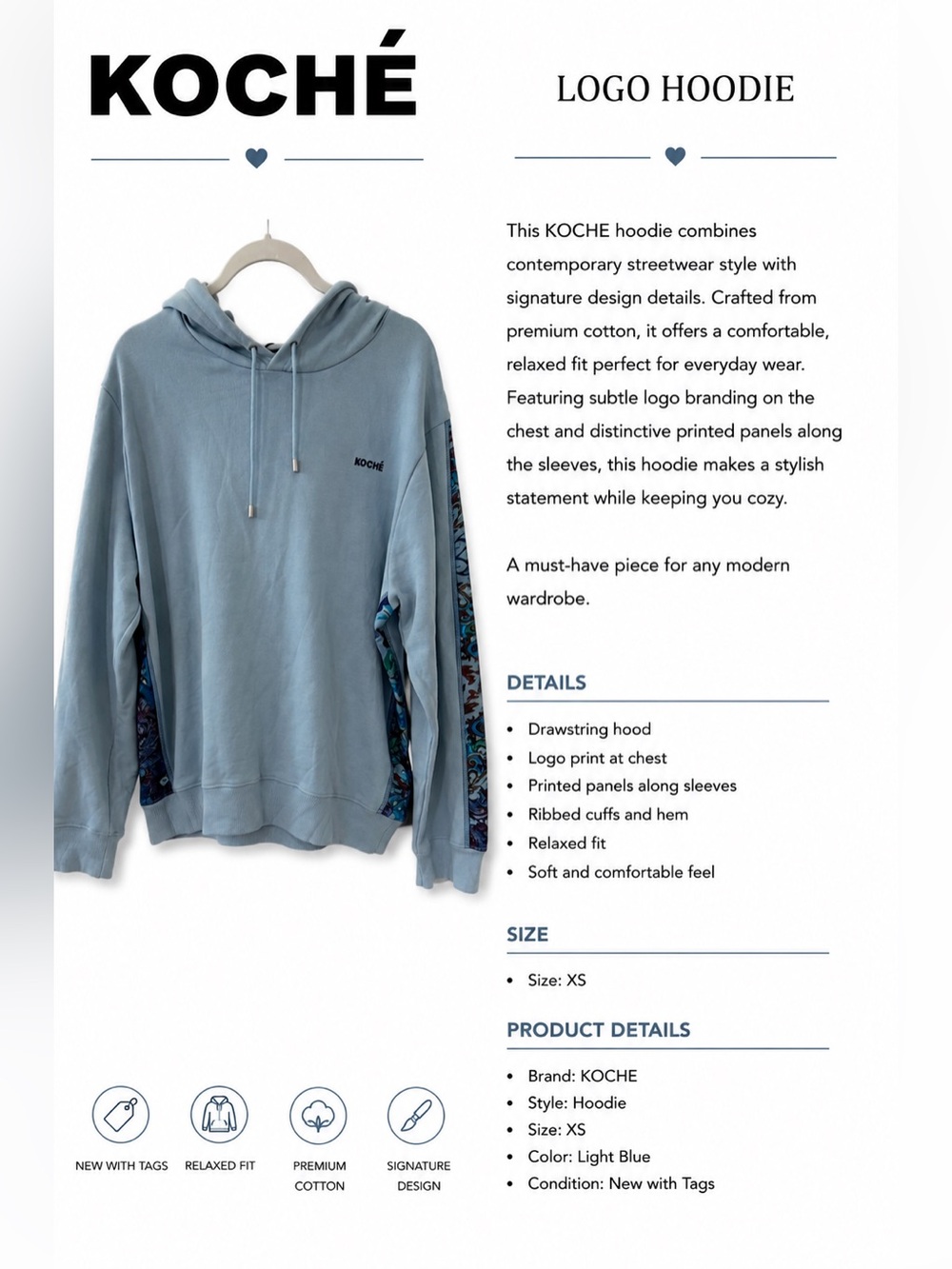 KOCHE Light Blue Men/ Women’s  Logo Hoodie